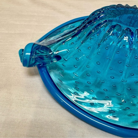 Vintage Murano Style Speckled Blue Hand Blown Art Glass Ashtray Bowl Mid Century - Picture 6 of 10